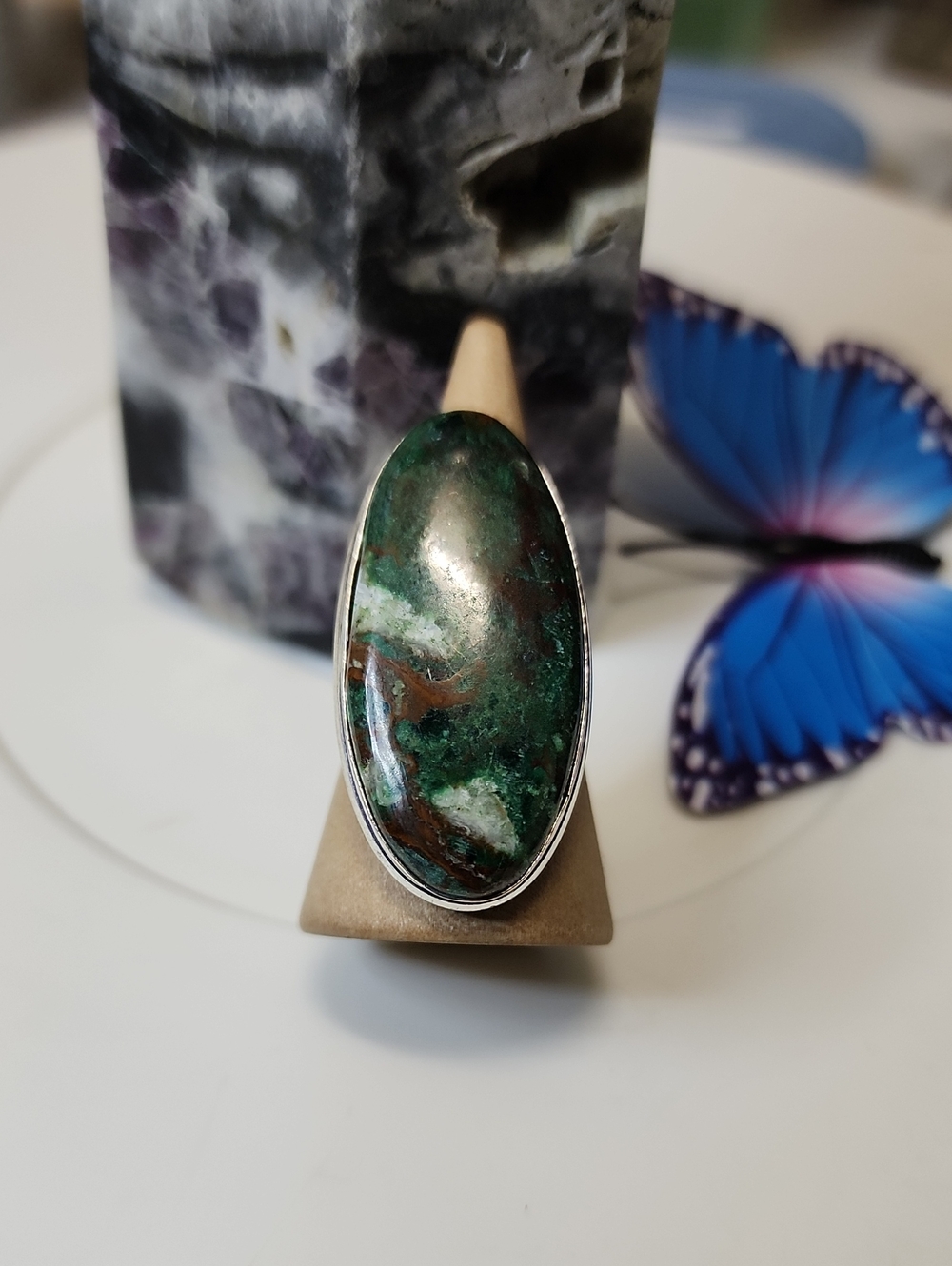 Green Azurite- Chrysocolla Statement Ring - Women Jewelry
